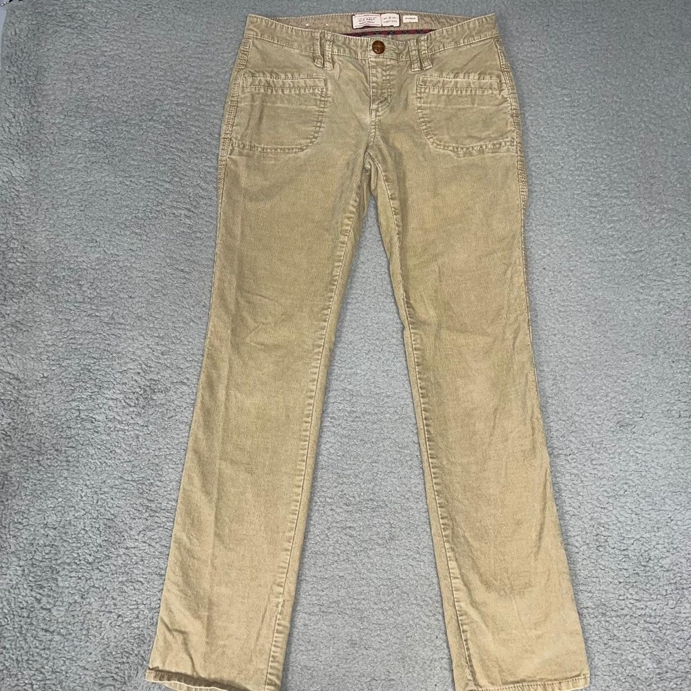 VTG Old Navy Pants Women's Sz 2 (30x29) Beige Corduroy Stretch Low Rise Fit Y2k